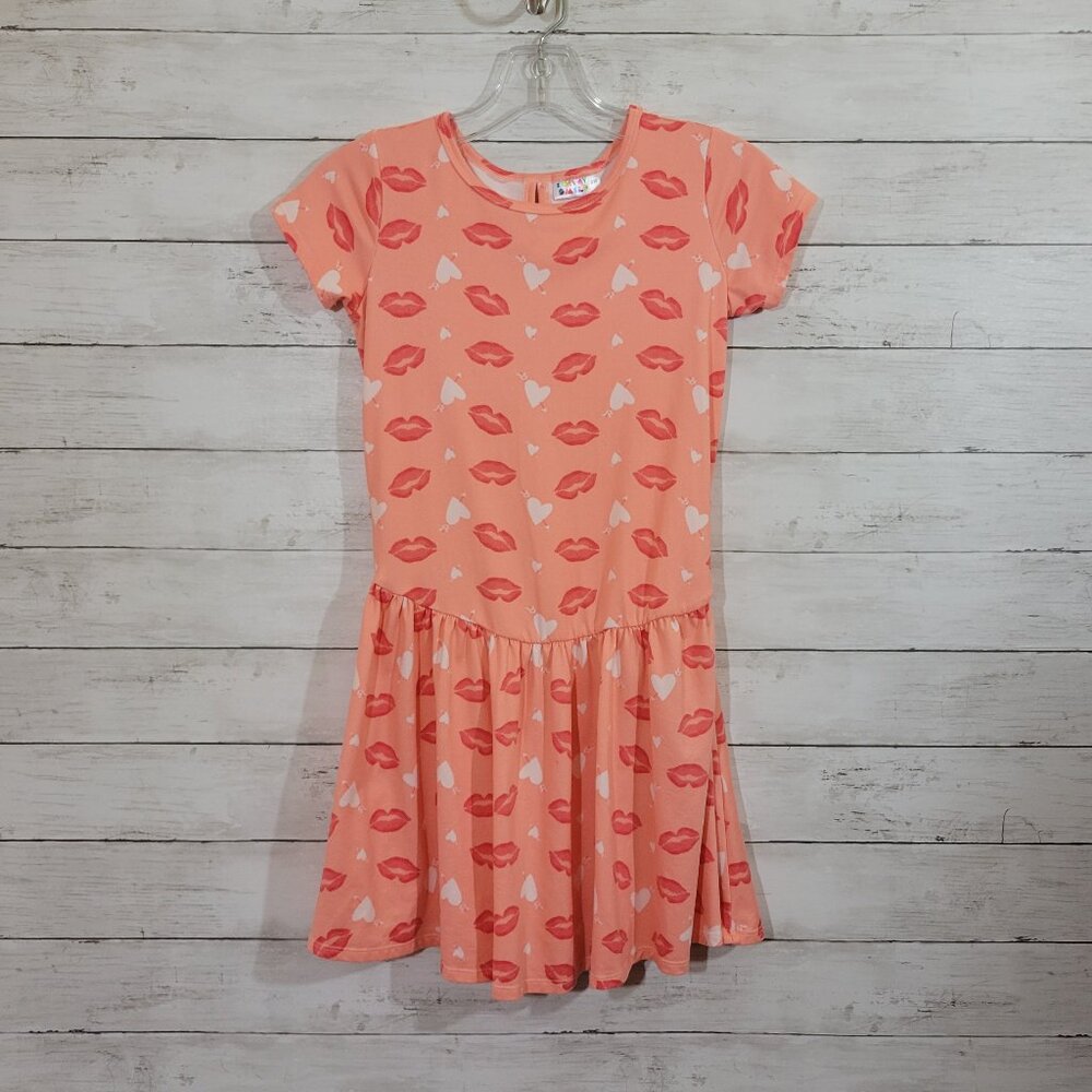 Girls Dot Dot Smile Dress Hearts Love Kisses‎ Colorful Drop Waist Size 8/10